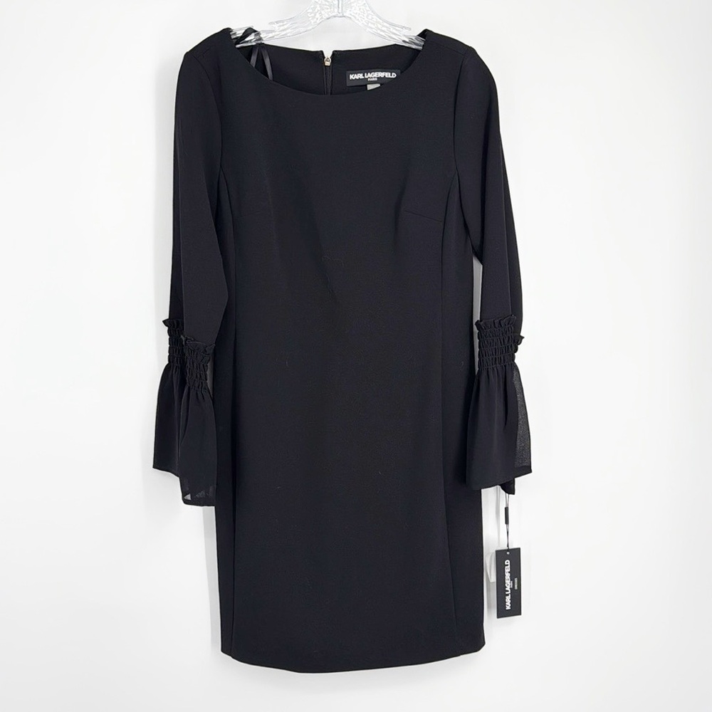 Karl Lagerfeld Black Dress with Sheer Bell Sleeves size 4 NWT